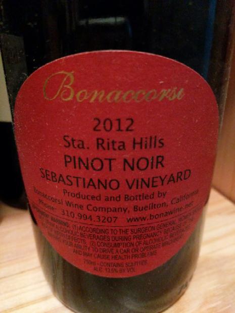 2012 Bonaccorsi Pinot Noir Sebastiano Sta. Rita Hills, USA, California ...