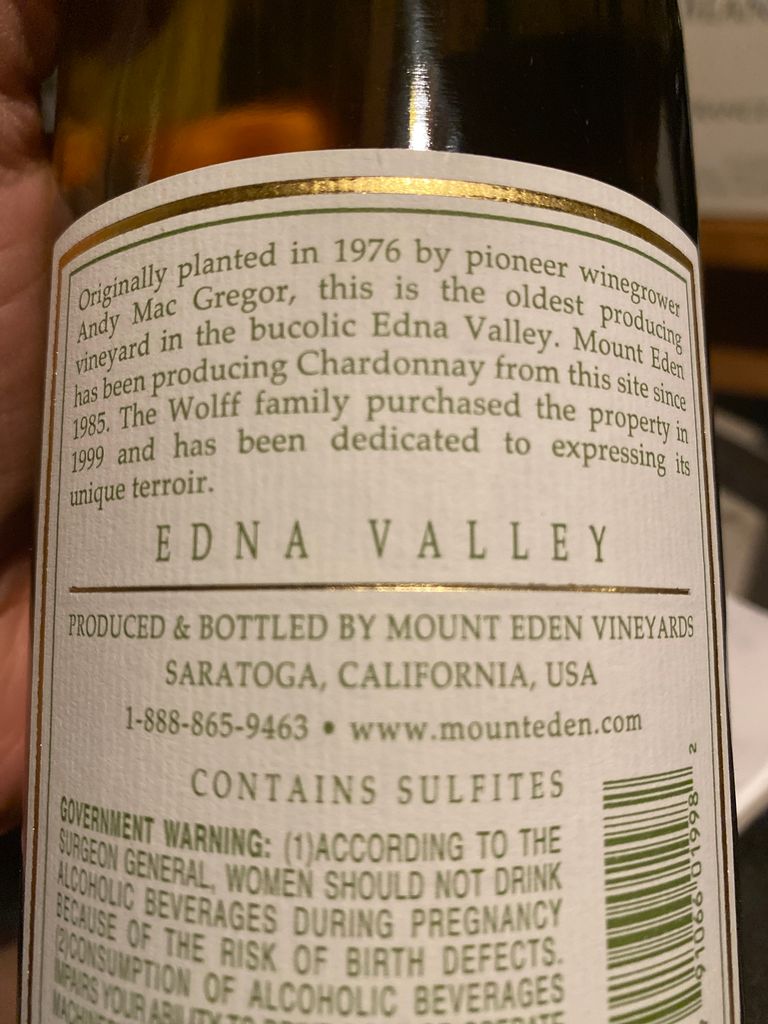 2021 Mount Eden Vineyards Chardonnay Old Vines Wolff Vineyard Edna