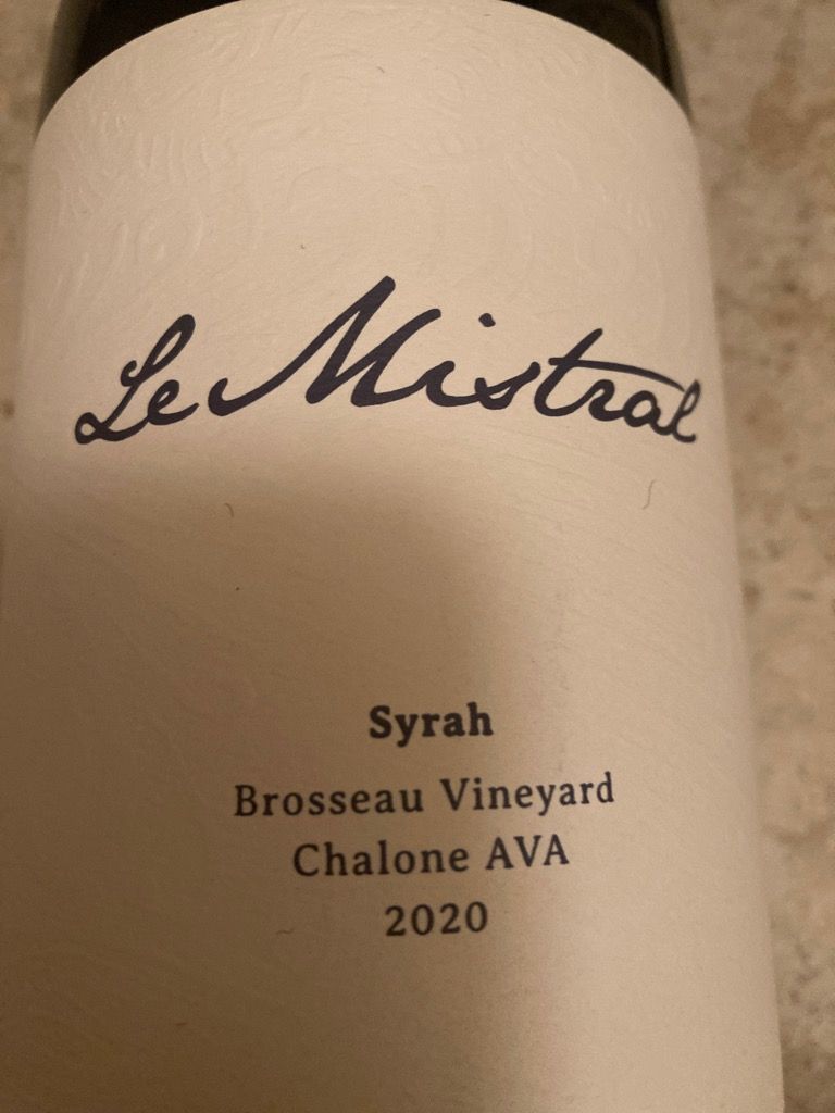 2020 Le Mistral Vineyard Syrah Brosseau Vineyard, USA, California