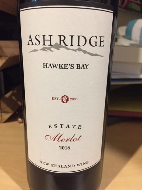 2016 Ash Ridge Merlot, New Zealand, North Island, Hawke's Bay ...