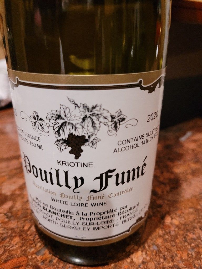 2020 Francis Blanchet PouillyFumé Kriotine, France, Loire Valley