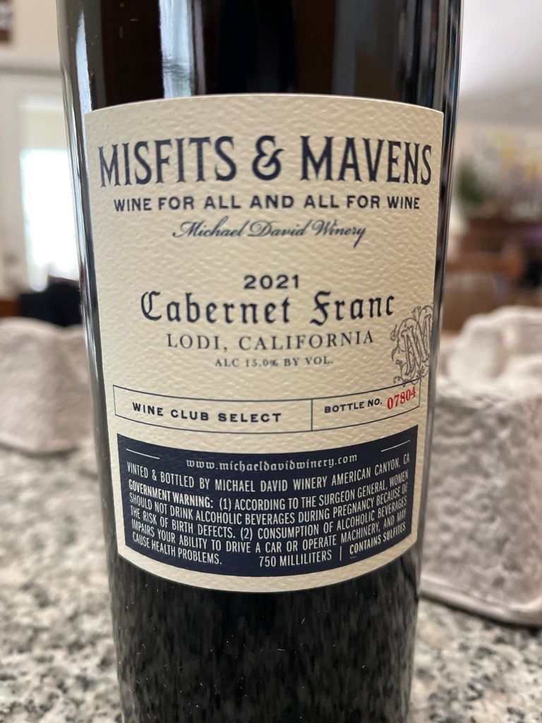 2021 Michael David Misfits & Mavens Cabernet Franc, USA, California ...