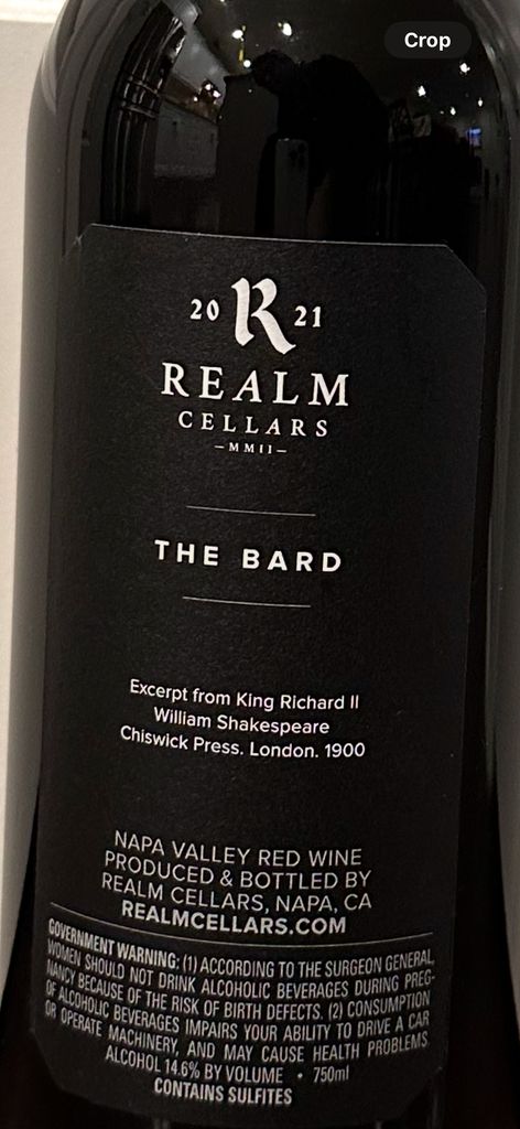 2021 Realm Cellars The Bard - CellarTracker