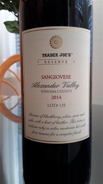 2014 Trader Joe's Sangiovese Alexander Valley, USA, California, Sonoma ...