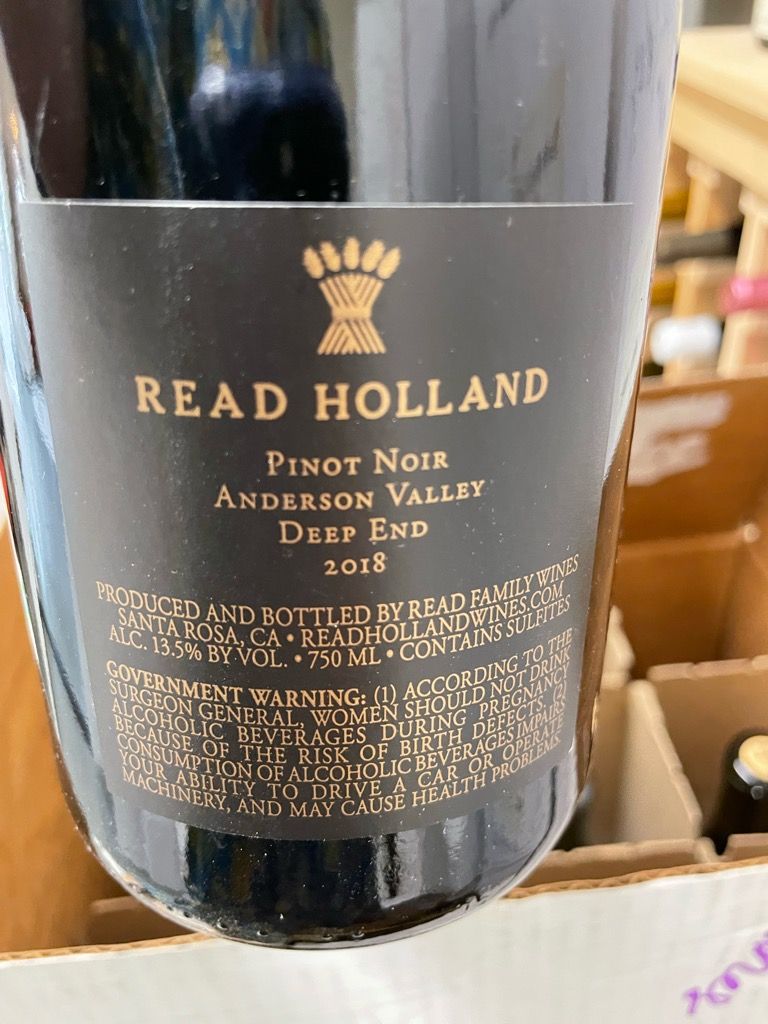 Pinot Reading 2018 Read Holland Pinot Noir Deep End, USA, California, North Coast ...