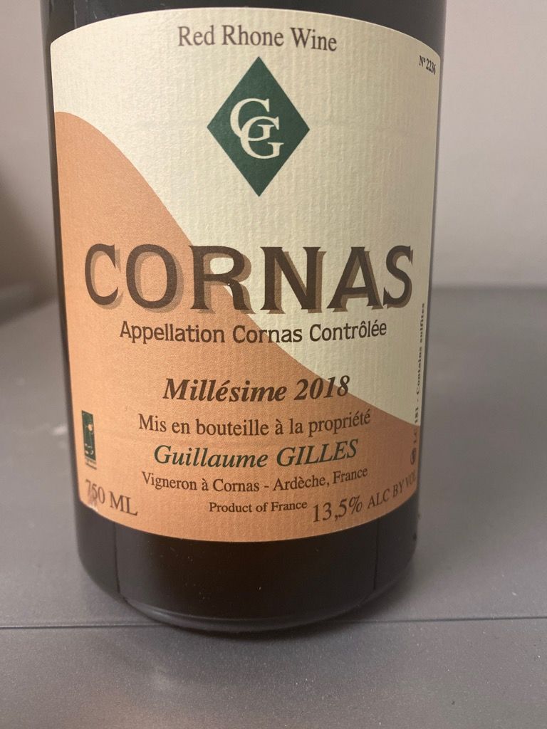 2018 Guillaume Gilles Cornas, France, Rhône, Northern Rhône, Cornas