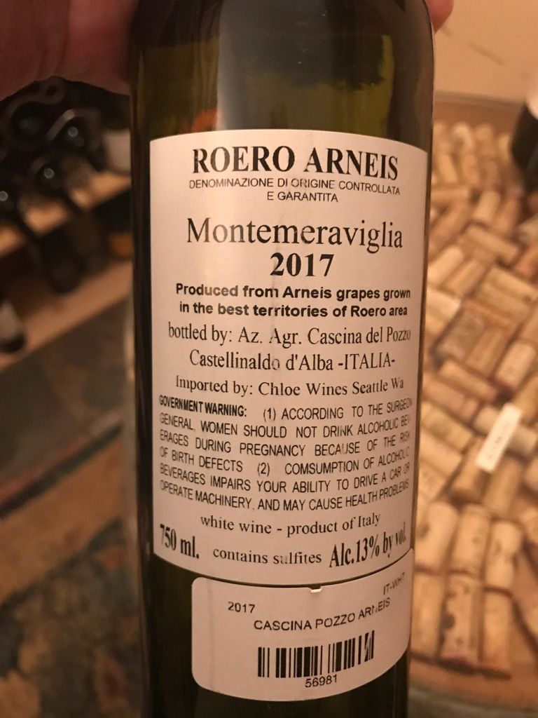 2017 Cascina del Pozzo Roero Arneis Montemeraviglia, Italy, Piedmont ...