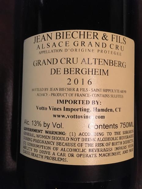 2016 Jean Biecher et Fils Altenberg de Bergheim, France, Alsace, Alsace ...