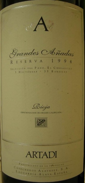 1994 Artadi Rioja Grandes Añadas Reserva, Spain, La Rioja, La Rioja ...