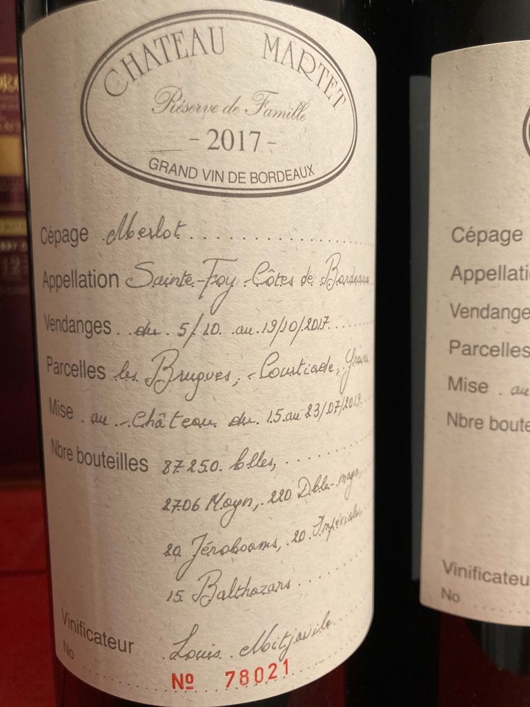 2017 Château Martet, France, Bordeaux, Entre-Deux-Mers, Sainte Foy ...