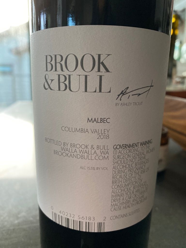 2018 Brook Bull Malbec Usa Washington Columbia Valley Walla Walla
