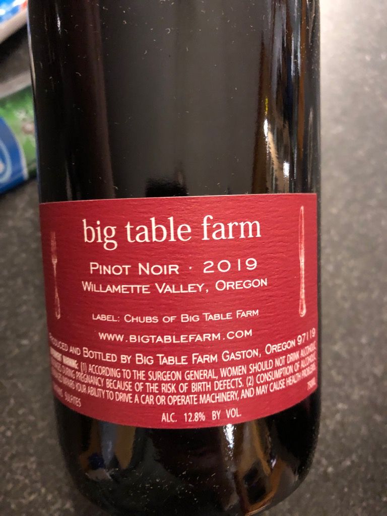 2019 Big Table Farm Pinot Noir Willamette Valley, USA, Oregon ...
