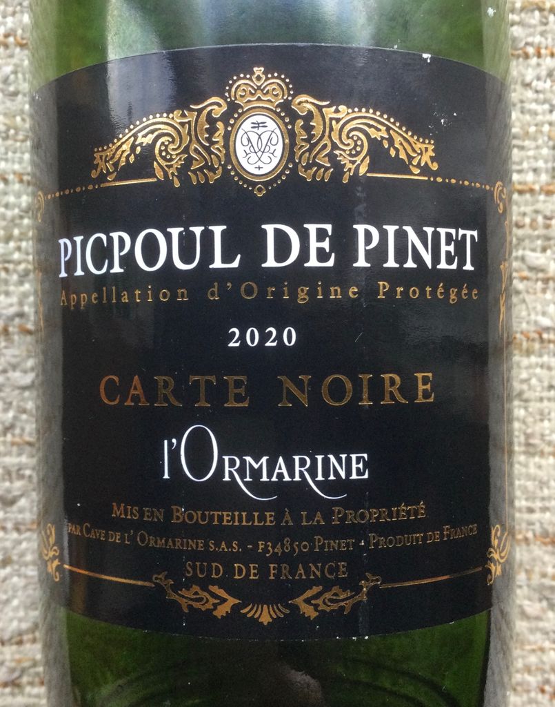 2021 Cave de l'Ormarine Picpoul de Carte Noire, France, Languedoc Roussillon, Languedoc 2021 Cave de l'Ormarine Picpoul de Carte Noire, France, Languedoc Roussillon, Languedoc