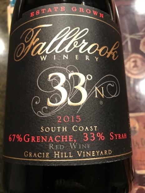 2015 Fallbrook Winery 33 Degrees N 67 Grenache 33 Syrah Gracie