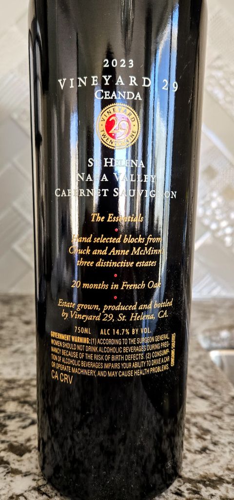 2016 Vineyard 29 Cabernet Sauvignon Estate Ceanda - CellarTracker
