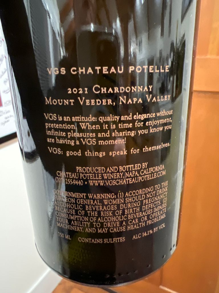 2021 Chateau Potelle Chardonnay VGS Mt. Veeder, USA, California, Napa ...