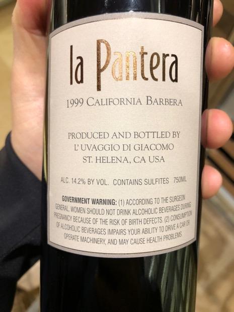 1999 Uvaggio (L'Uvaggio di Giacomo) Barbera La Pantera, USA, California ...