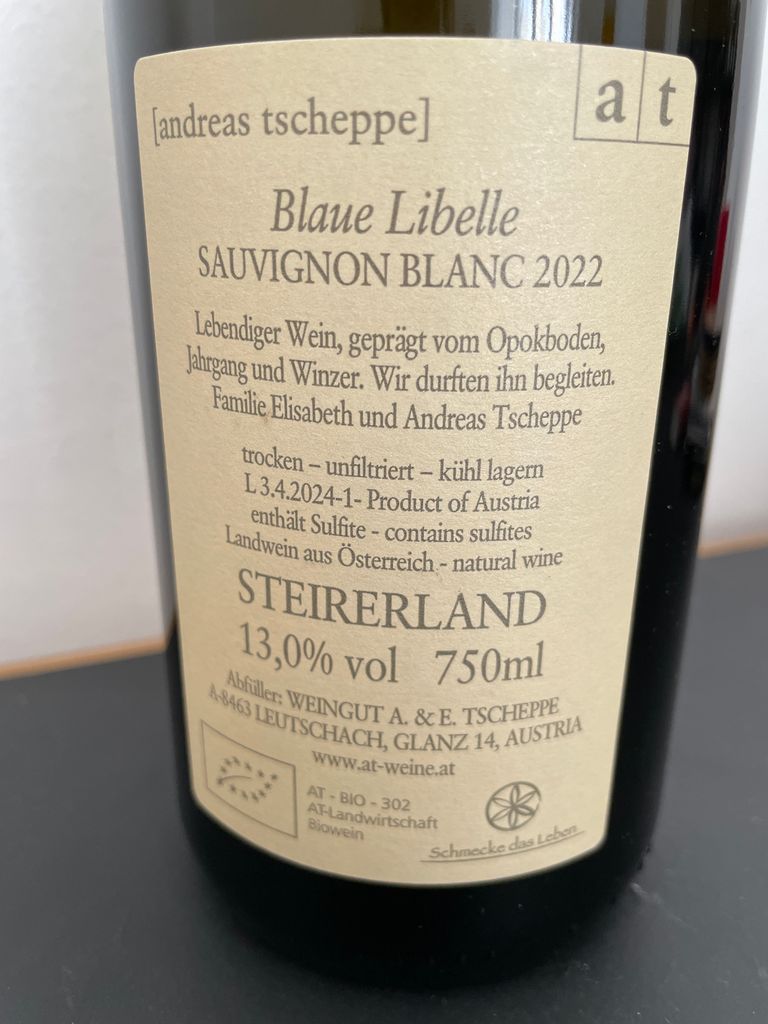2022 Andreas Tscheppe Sauvignon Blanc blaue Libelle - CellarTracker