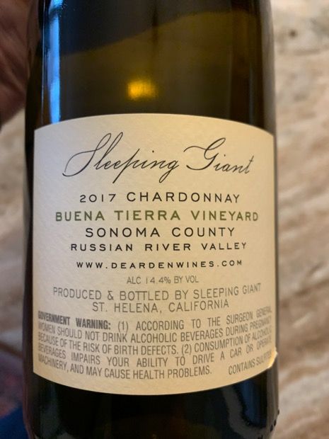 2017 Dearden Wines Chardonnay Sleeping Giant Buena Tierra Vineyard ...