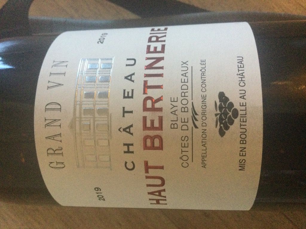 2021 Château Haut Bertinerie Blaye Côtes de Bordeaux, France, Bordeaux