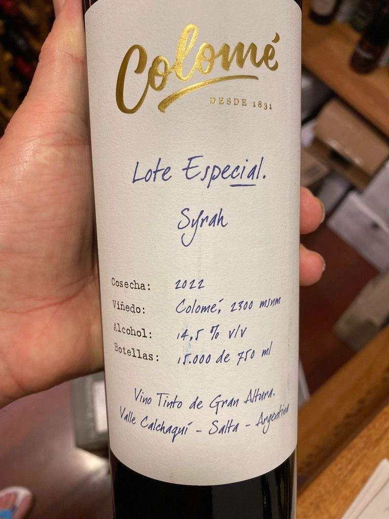2022 Bodega Colomé Syrah Lote Especial Colomé, 2300 m, Argentina ...