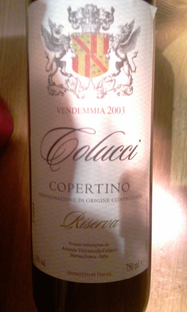 2004 Azienda Vitivinicola Francesco Colucci Copertino Rosso Riserva ...