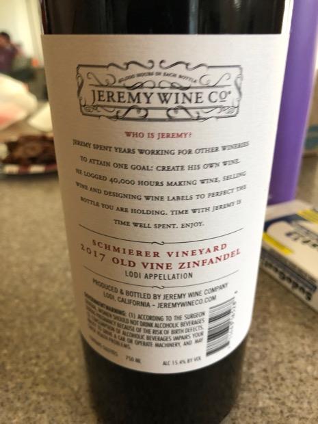 2017 Jeremy Wine Company Old Vine Zinfandel, USA, California, Central ...