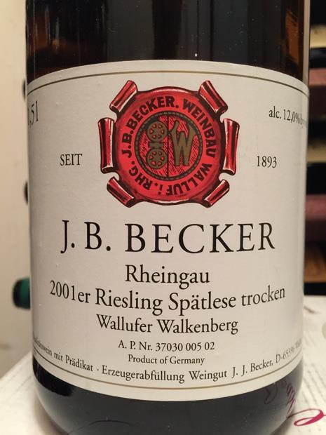 2001 J.B. Becker Wallufer Walkenberg Riesling Spätlese Trocken, Germany ...