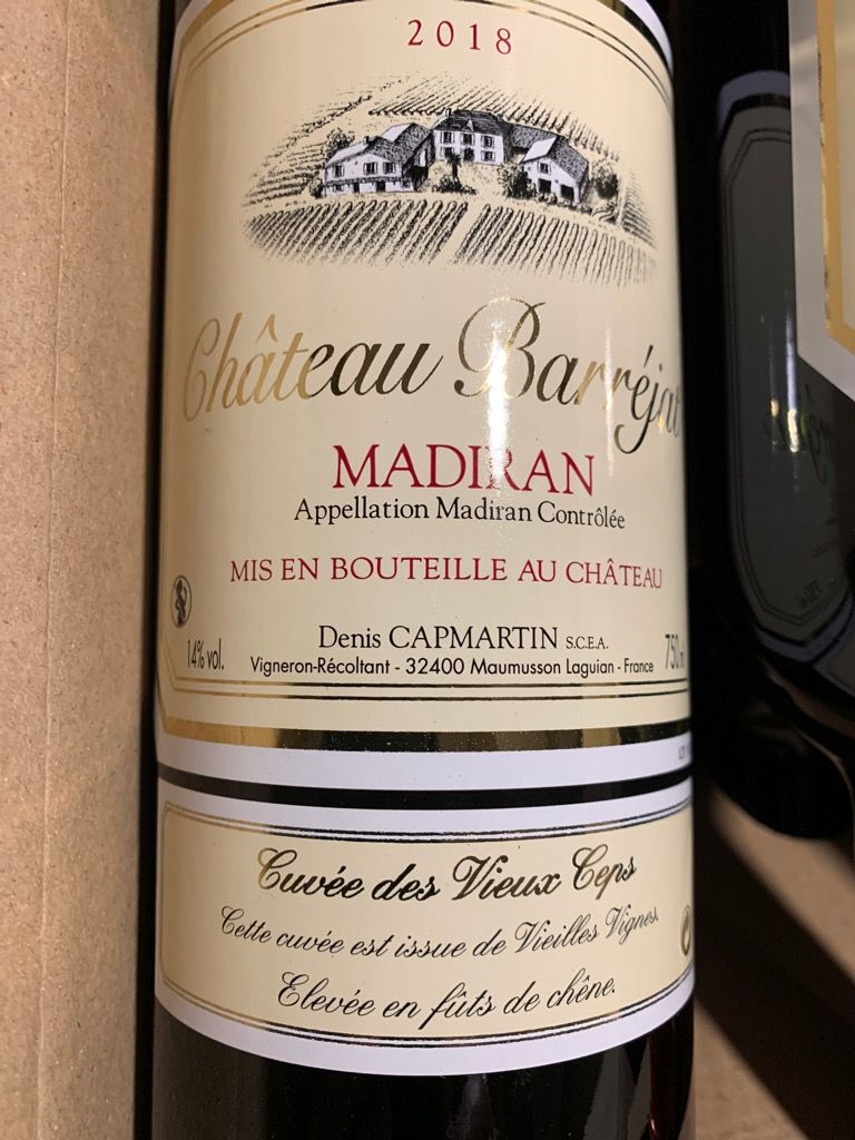 2019 Château Barréjat Madiran Cuvée des Vieux Ceps, France, Southwest
