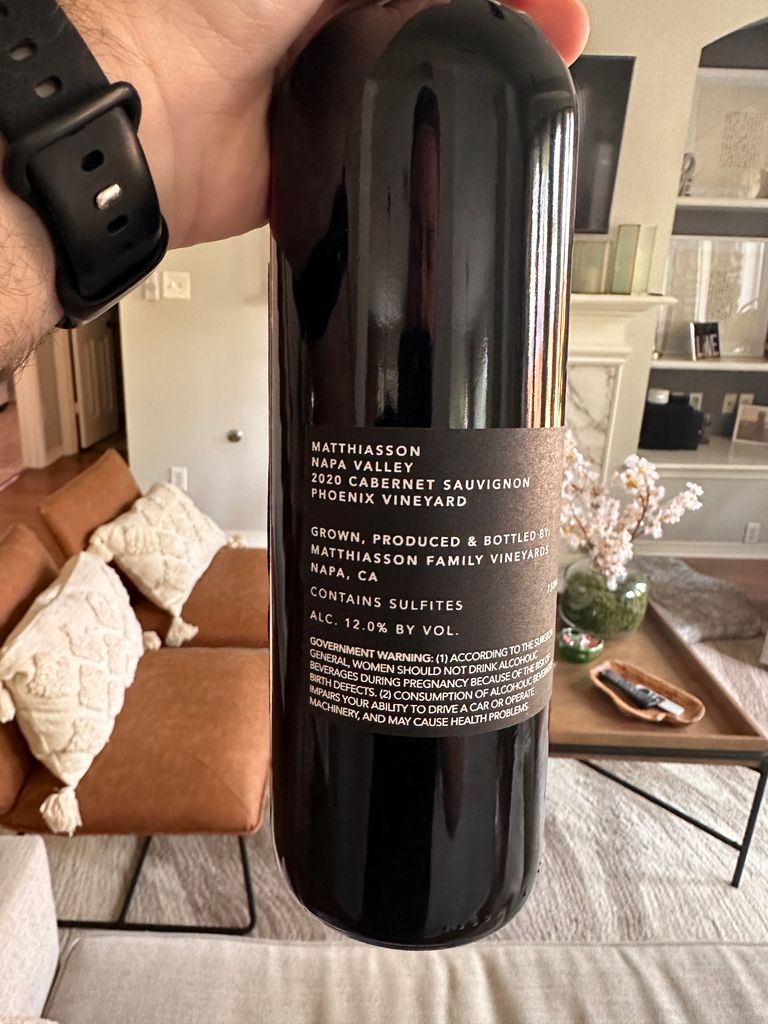 2020 Matthiasson Cabernet Sauvignon Phoenix Vineyard - CellarTracker