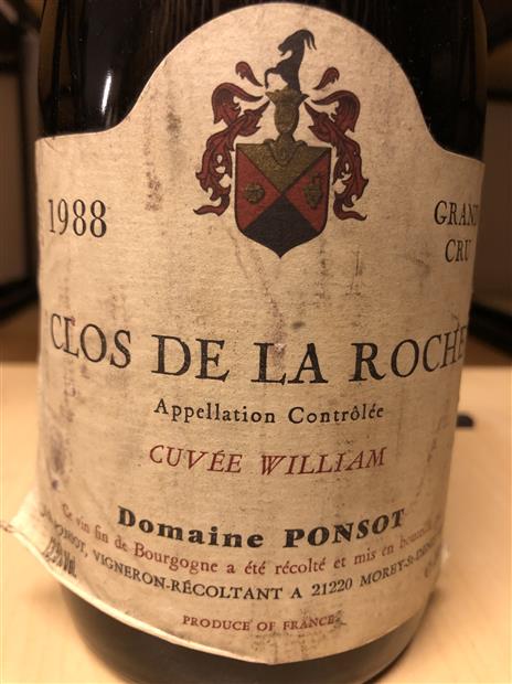 1988 Domaine Ponsot Clos de la Roche Cuvée William - CellarTracker