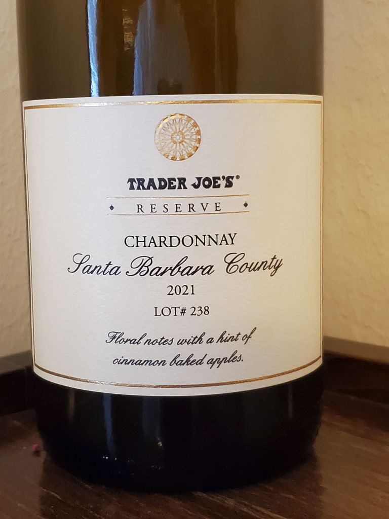 2021 Trader Joe's Chardonnay Reserve Lot 238 Santa Barbara County, USA