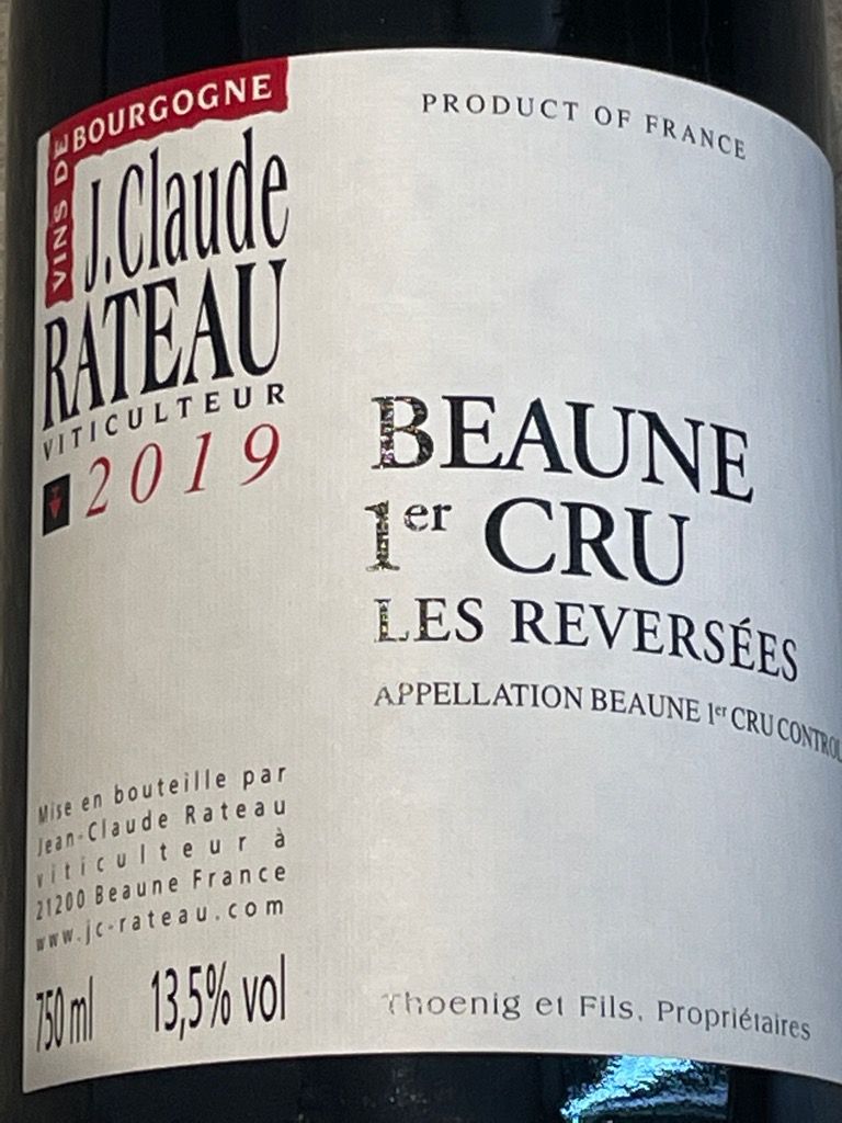 2019 JeanClaude Rateau Beaune 1er Cru Les Reversées, France, Burgundy