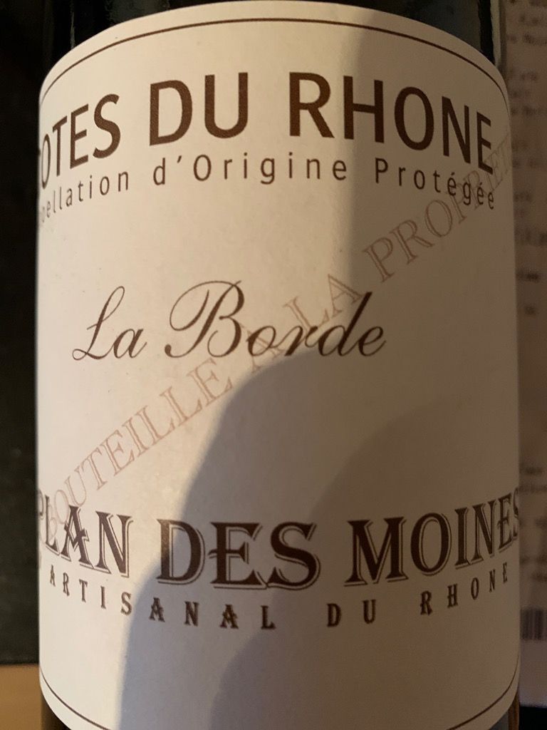 2019 Le Plan des Moines Côtes du Rhône La Borde, France, Rhône