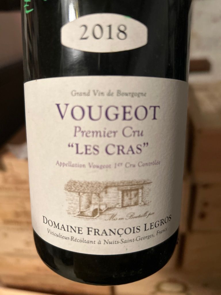 2020 Domaine François Legros Vougeot 1er Cru Les Cras, France, Burgundy ...