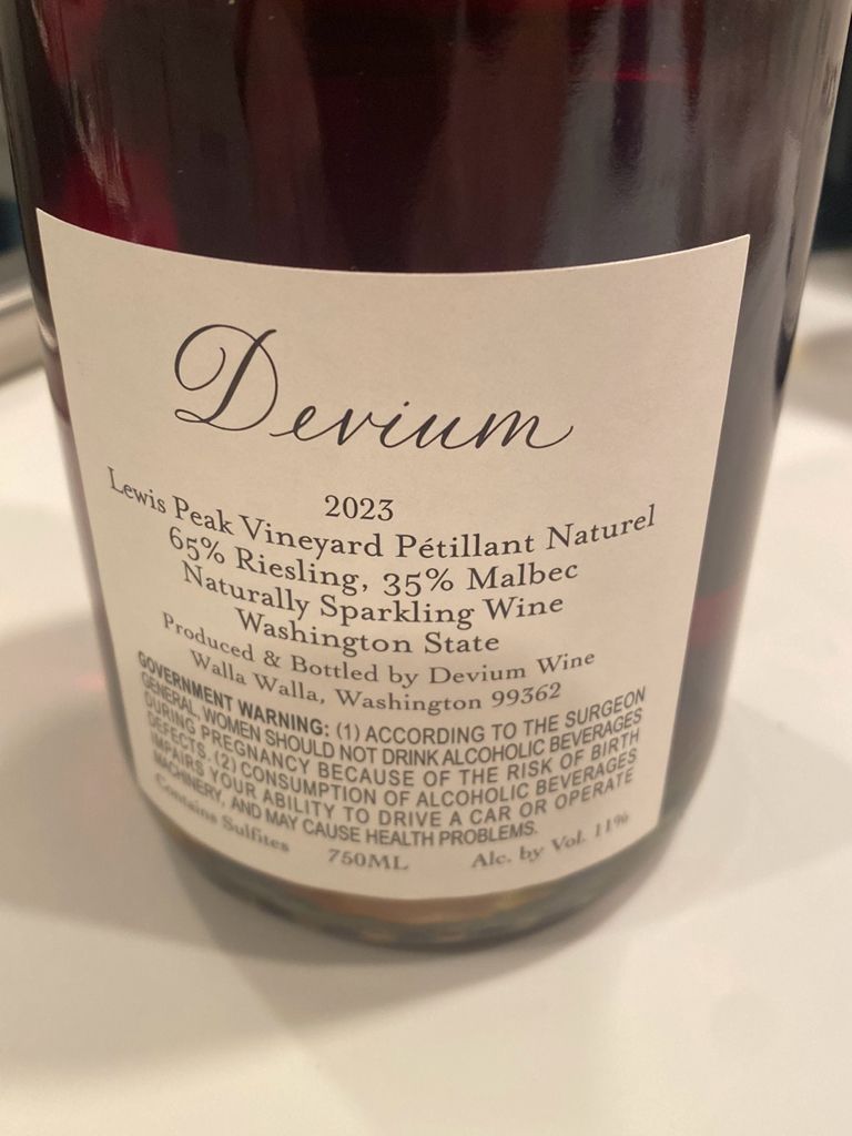 2023 Devium Pétillant Naturel Lewis Peak Vineyard, USA, Washington ...