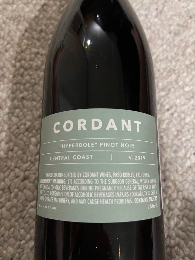 2021 Cordant Winery Pinot Noir Hyperbole, USA, California, Central ...