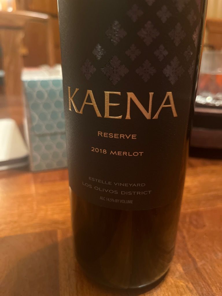 2018 Kaena Merlot Reserve Estelle Vineyard, USA, California, Central