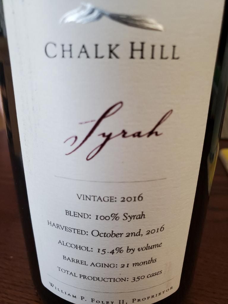 2016 Chalk Hill Syrah, USA, California, Sonoma County, Chalk Hill