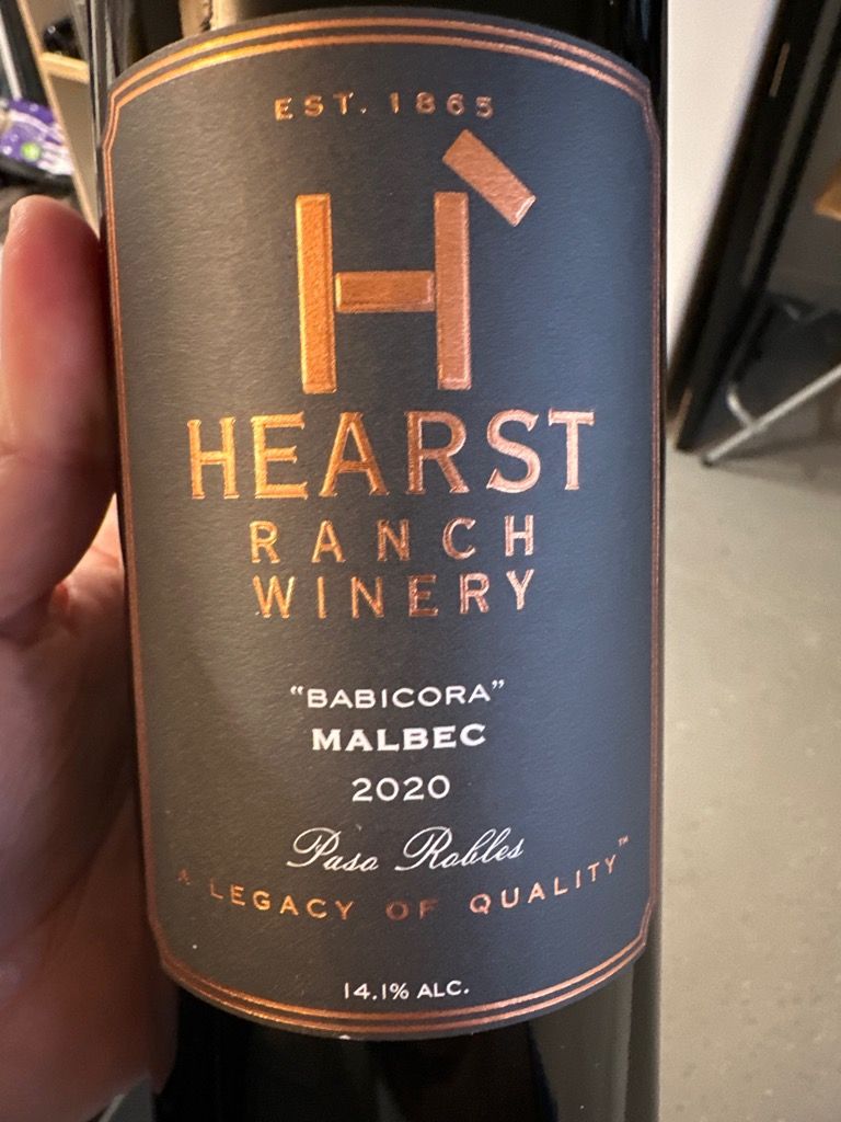 2020 Hearst Ranch Winery Malbec Babicora, USA, California, Central Coast, Paso Robles