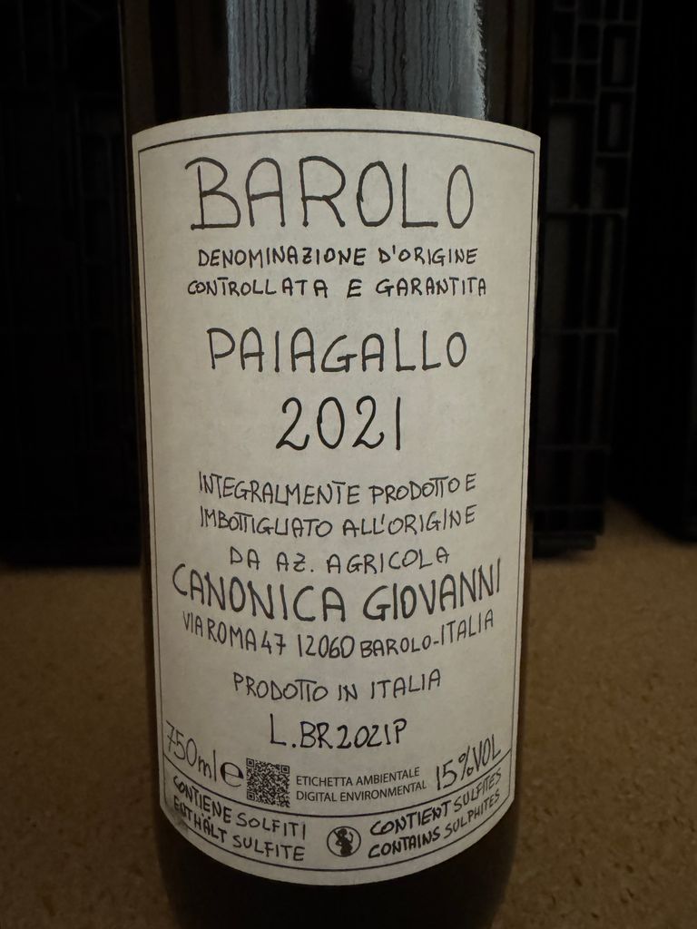 2021 Giovanni Canonica Barolo Paiagallo - CellarTracker