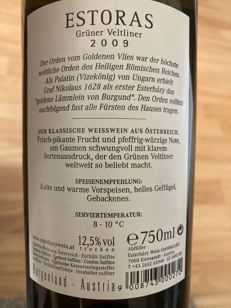 2007 Esterházy Wein Grüner Veltliner Estoras, Austria, Burgenland