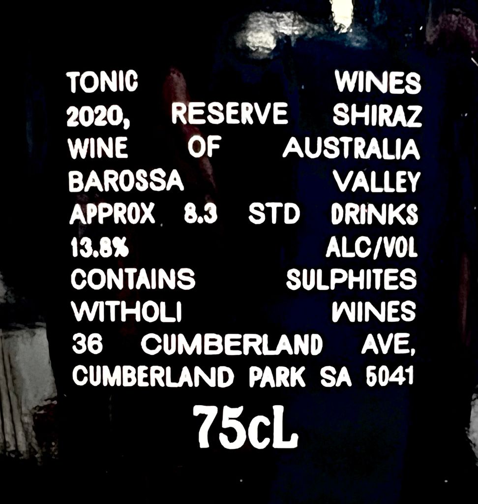 2020 Tonic Wines Shiraz Reserve, Australia, South Australia, Barossa