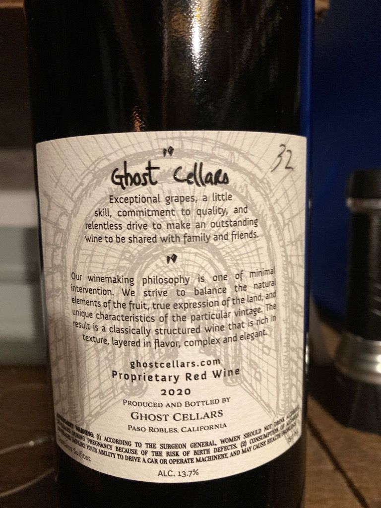 2020 Ghost Cellars Cabernet Sauvignon Proprietary Red, USA, California ...