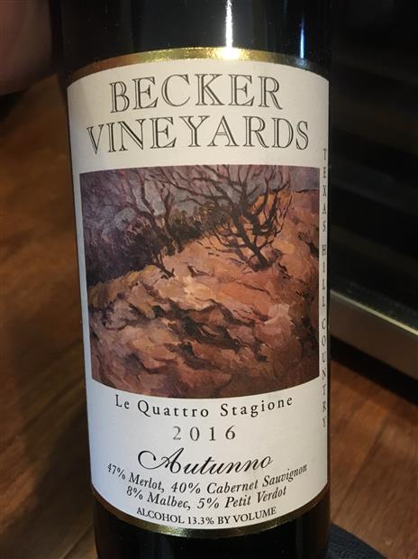 2016 Becker Vineyards Le Quattro Stagione - Autunno, USA, Texas, Texas ...