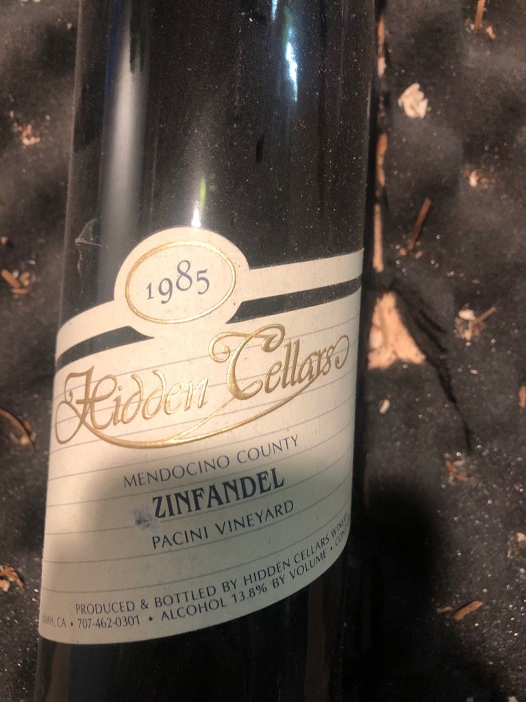 1988 Hidden Cellars Zinfandel Mendocino Heritage Pacini Vineyard, USA