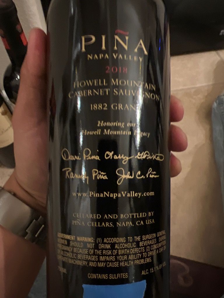 2018 Piña Cellars Cabernet Sauvignon 1882 Grant - CellarTracker