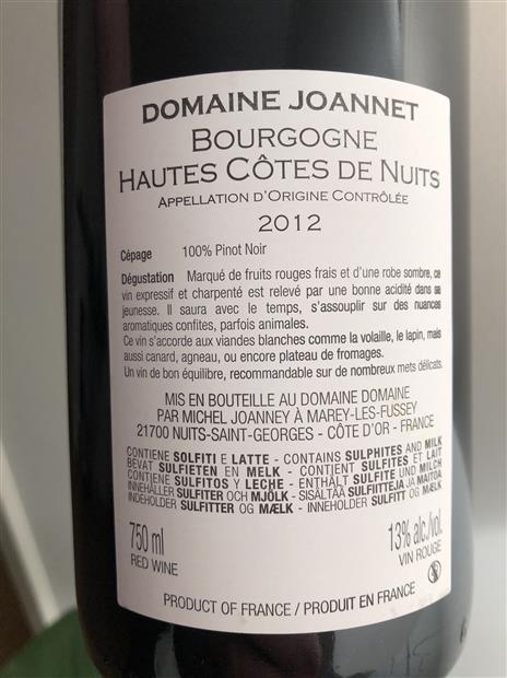 Domaine Hautes-Côtes CellarTracker Nuits 2019 de Bourgogne Joannet -