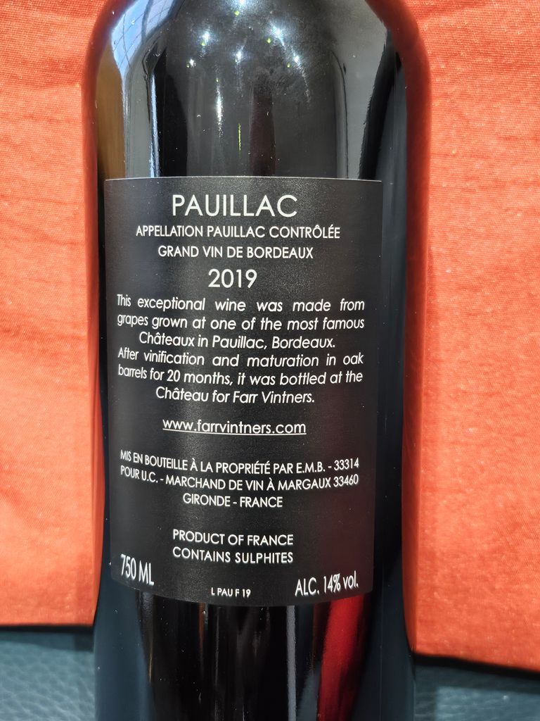 APPELLATION・PAUILLAC 2012 2012 Farr Vintners Pauillac - CellarTracker