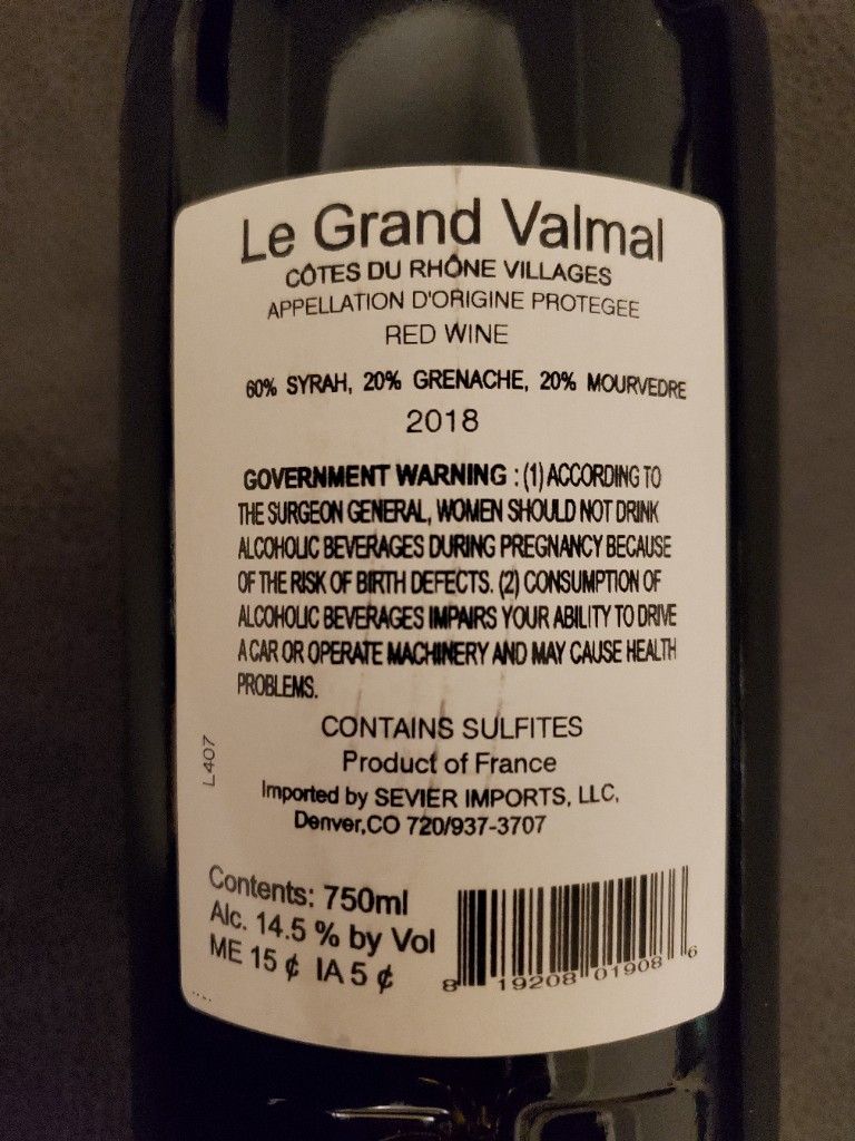 2018 Le Grand Valmal Côtes du Rhône Villages Vieilles Vignes